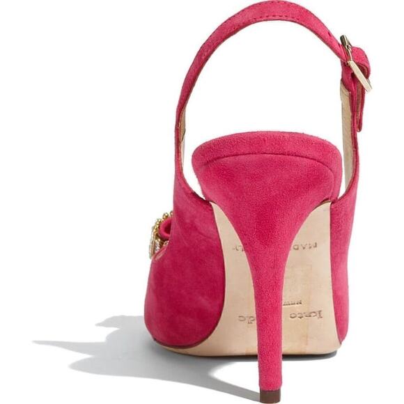Kate Spade Crown Heels Fuchsia Suede w/ Crystal Bow Pink 8.5 B In Box/Bag $398 - Picture 8 of 12